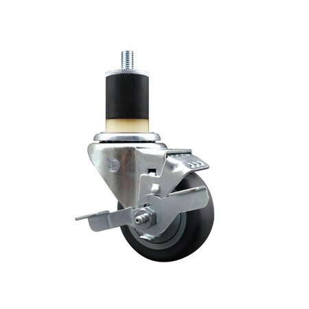 Service Caster 3'' SS Thermoplastic Rubber Swivel 1-7/8'' Expanding Stem Caster with Brake SCC-SSEX20S314-TPRB-TLB-178